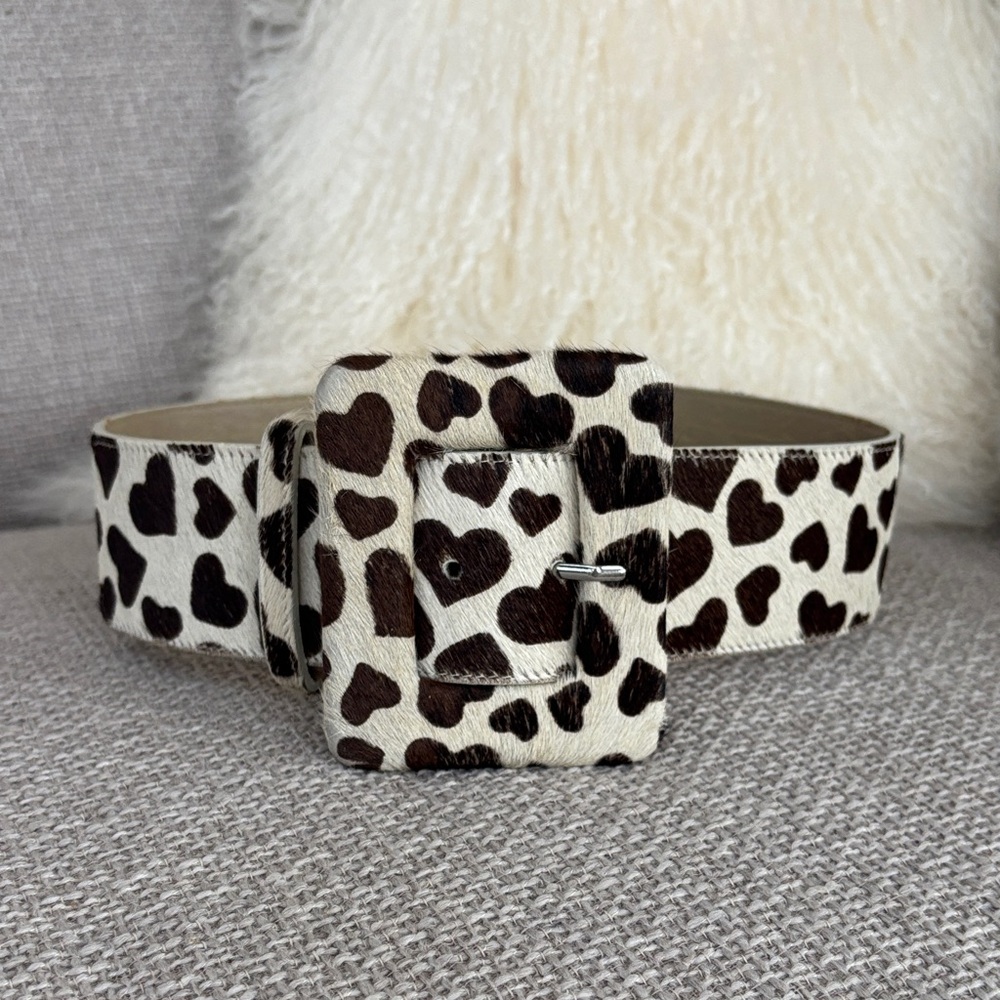 Alice + Olivia Heart Pattern Belt - Brown and Cream Pony-hair — SZ S